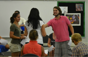 students trying out brain break activities in a classroom
